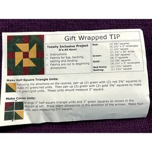 Quilt block kit gift wrapped TIP red green yellow geometric